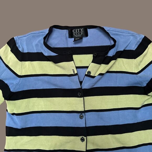 Silk Blend Striped Button Down Cardigan - Picture 2 of 5